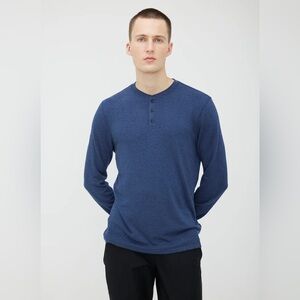 KIT + ACE Men's Brushed Long Sleeve Henley, Navy Blue, Large